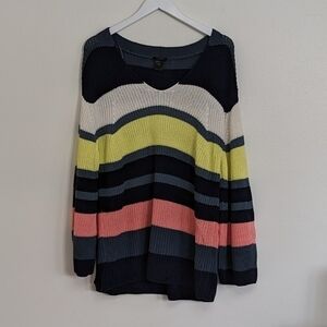 Ann Taylor Factory Colorful Striped Cozy Sweater V-Neck Size Extra Large XL